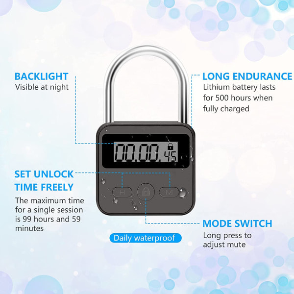 Metal Time Padlock - 99 tunnin aikakello (musta)