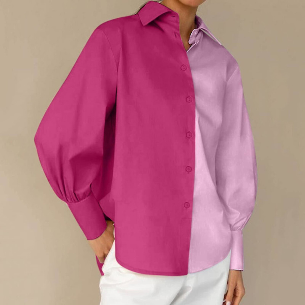 Toppar för kvinnor, avslappnade, enfärgade, stickade, t-shirt, långärmade, trendiga, lösa blusar, toppar, LPink Pink L