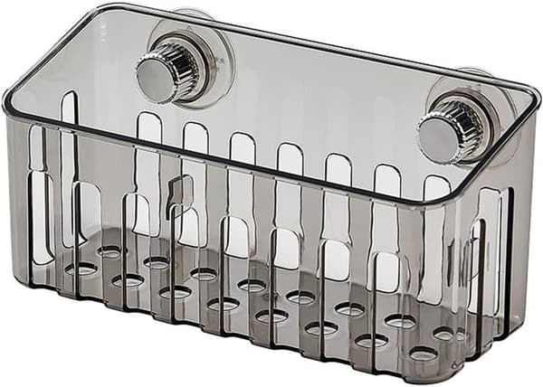 Vask Organizer, PET/ABS Caddy Med Sugekop, Ingen Boring, Drænhuller Til Køkken Og Bad, Transparent Grå, 19x9x7.8 cm