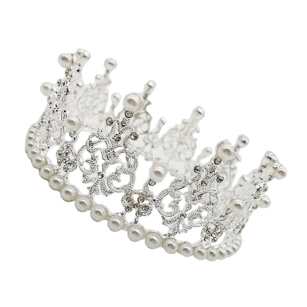 Perle Tiara Krystal Bryllupshovedpynt Brud Bryllup Brud Retro Barok Krone Sølv 14cm Silver 14cm