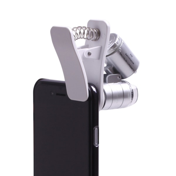 60X Clip-On Mikroskop Telefon Forstørrelsesglass UV LED Universal Micro Lens Bærbar Mobiltelefon Smartphone Kamera Lupp for små utskrifter Klokker Jewel
