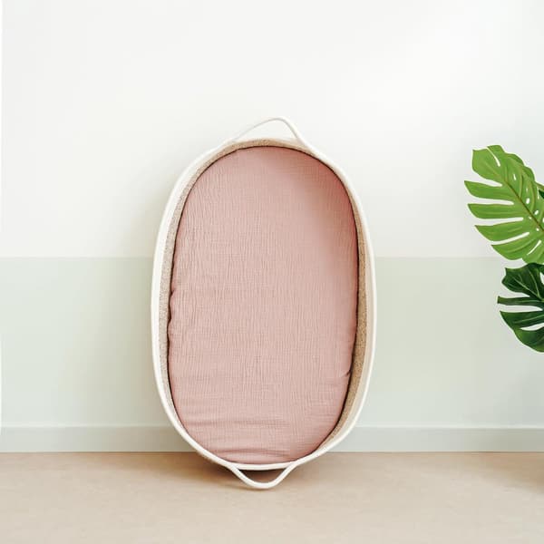 Spjälskyddslakan 2-pack bomullsmuslin formsydda vagglakan, mjuka och andningsbara för bebis, krämvit & rosa, 81x43cm för ovala och rektangulära vaggor