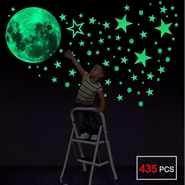 Luminous Stickers Väggdekaler, 435 st Luminous Stjärnor Prickar Och Måne Väggdekaler Väggdekaler DIY För Sovrum Pojkar Flickor Barnkammare