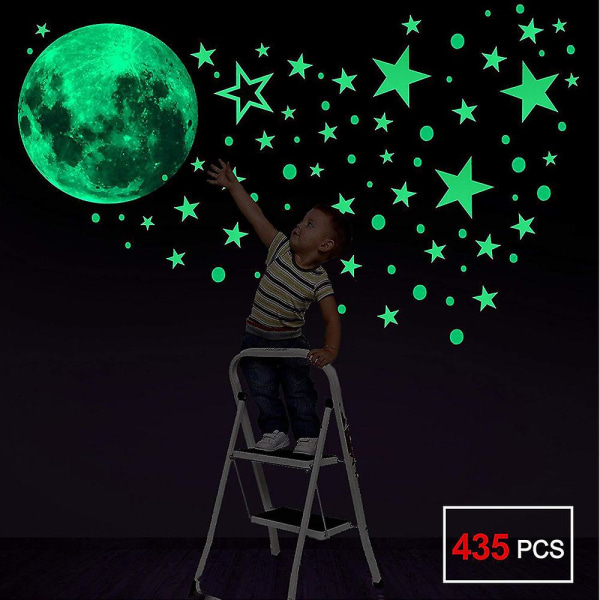 Luminous Stickers Väggdekaler, 435st Luminous Stars Dots And Moon Wall Stickers Wall Stickers Diy För Sovrum Pojkar Flickor Barnkammare