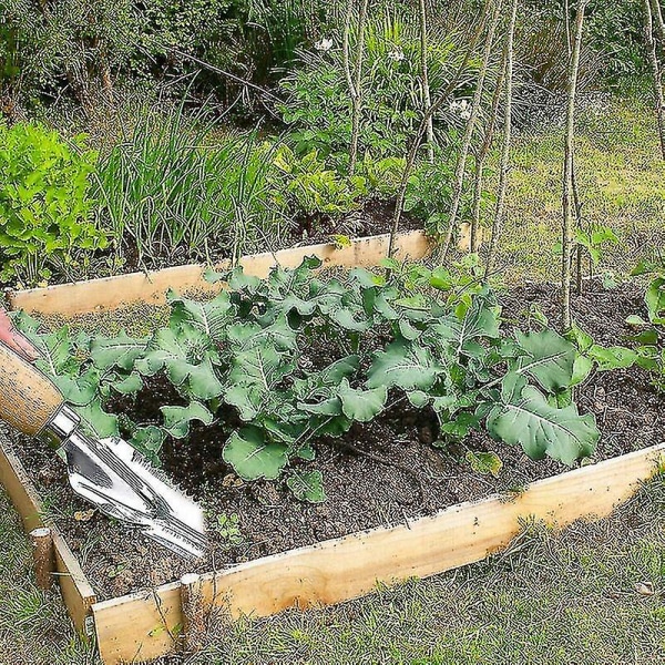 Ugressfjerner med trehåndtak, multifunksjonell i rustfritt stål, hageredskap for måling, spade, luking, omplanting, rustfritt stål, trehåndtak, plen