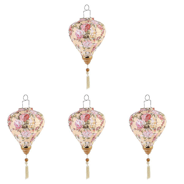 4 stk Blomstermønster Lanterne Vietnam Lanterne Mid-høst Silke Lanterner For Utendørs 4stk 53X19CM 4pcs 53X19CM