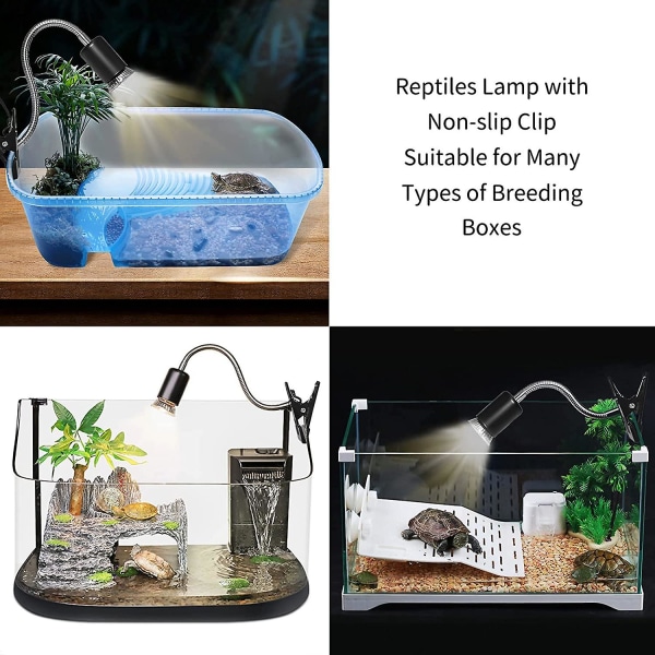 Skildpadde Varmelampe Klemmelampe, Justerbar Reptil Lampe Og 2 Solbadspletter Uva Uvb 25w 50w Pærer Og Lang Base 360 Rotationssæt Til Firben/slanger/kamæleon