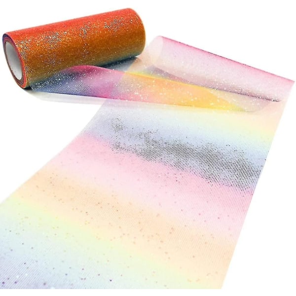 1 stk Rainbow Gradient Glitter Tulle Roll Stofbånd Tulle Ribbon Roll (6 i 10 yards), let