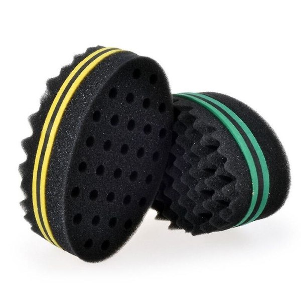 Hårkrøllesvamp, (2 stk) afro krøllesvamp store huller Barber hårbørste svamp Afro hår svamp for twists og dreads svart Botao
