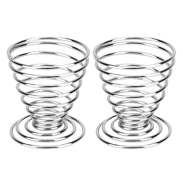 2 stk Eggkopp i rustfritt stål Mini fjærtråd Eggbrett Eggstativ Kokt eggstativ Oppbevaring Sølv 2 stk Silver 2 pcs