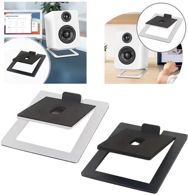 Högtalarstativ i metall för skrivbord, antivibrationsstativ för studiomonitorer och bokhyllehögtalare, 2-pack, vit
