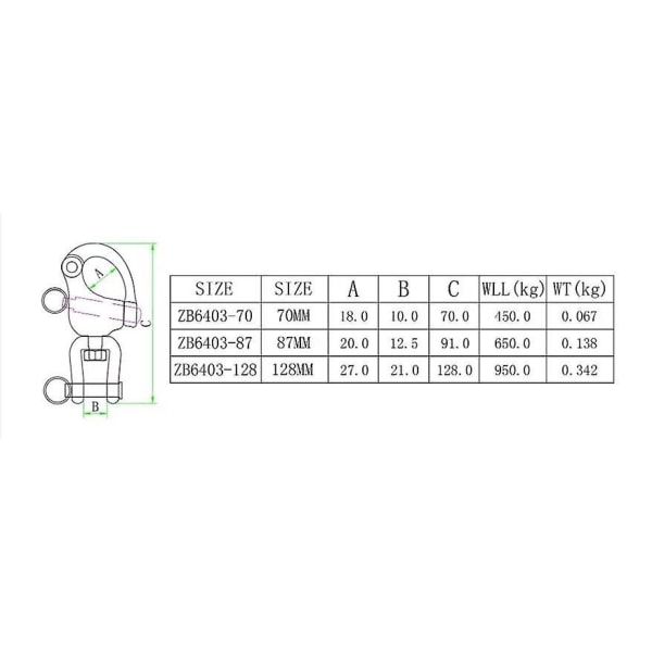 Lille Snap Shackle, 316 Rustfrit Stål Hurtigudløsning Snap Shackle Svingbart Øje Snap Shackle Til Sejlbåd Spinnaker Halyard (70mm 2 stk)70mm 70mm