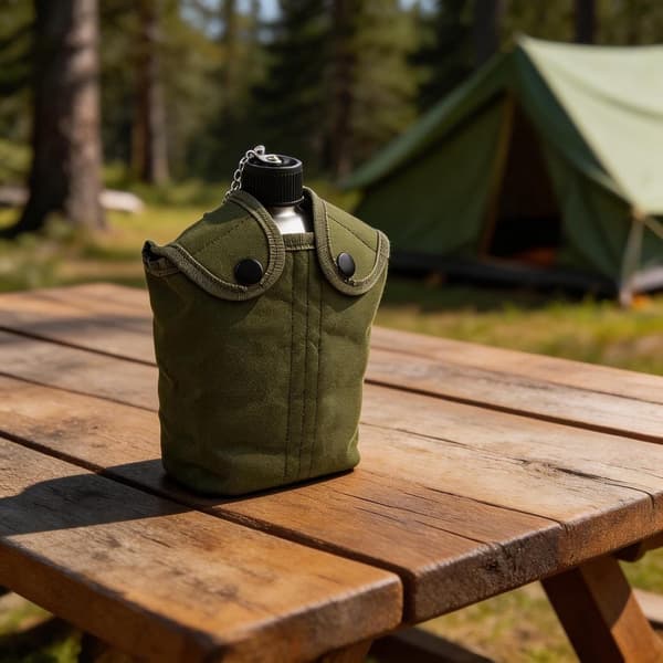 Vattenflaska i rostfritt stål för camping med kopp och bärpåse i nylon, säker vattenflaska för öppen eld för vandring, backpacking och överlevnad