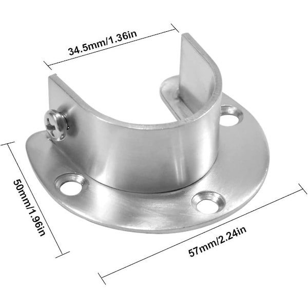 Gardinstangbrakett, sett med 2 rustfritt stål skapstangsbraketter U-formet åpen klemme med skapstangsokler skruer (32,5 mm)