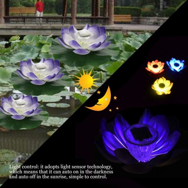 Vandtæt Solar Multicolor LED Farveskiftende Lotus Blomsterlampe Udendørs Flydende Have Pool Dam Lys (#1)