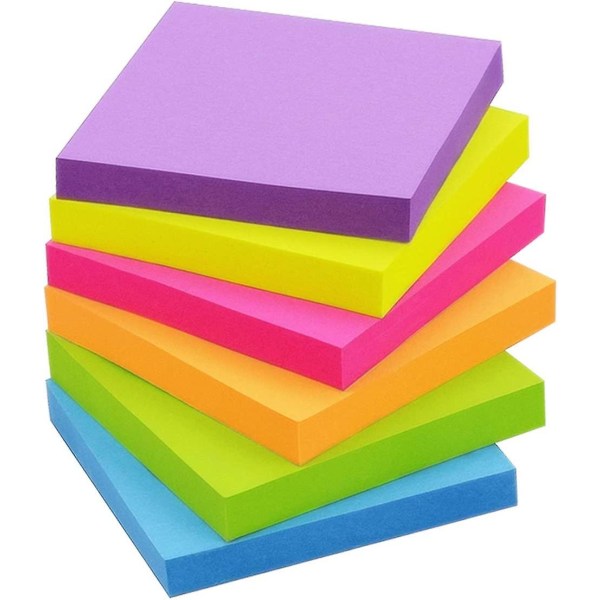 Sticky Notes 2x2 Tum Briljant Färger Självhäftande Block 6 Block/förpackning 100 Ark/block Totalt 600 Ark
