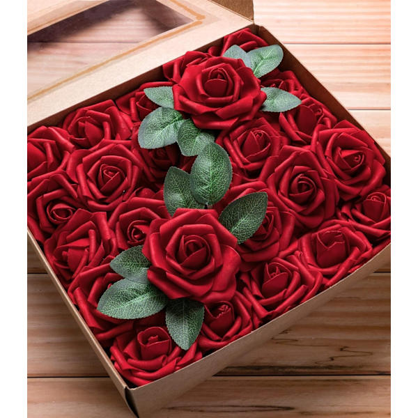 Kunstige Blomster Røde Roser 50 stk Realistiske Kunstige Blomster Skumroser DIY Bryllupsbuketter Senterstykker Babyshowerdekorasjoner