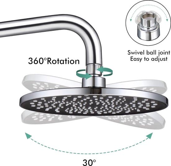Regnbruserhoved 8 tommer højtryks rustfrit stål regnbruserhoved med anti-tilstopning silikonedyser 360° drejelig krom til badeværelset