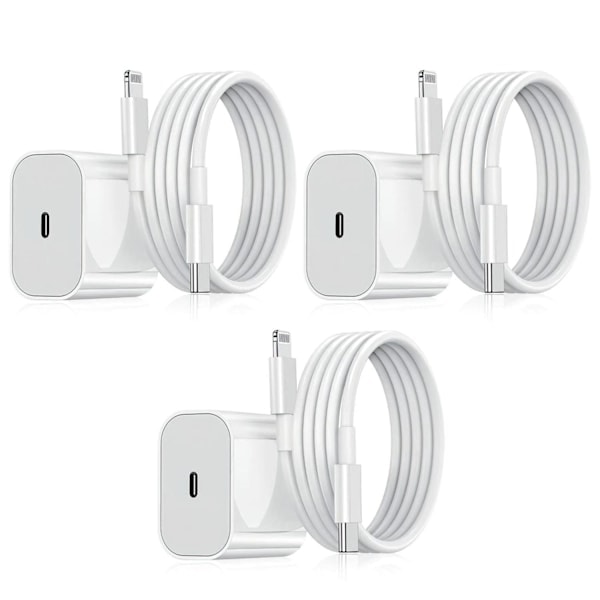 Oplader til iPhone - Hurtigoplader - Adapter + Kabel 20W USB-C Hvid Hvid White 3-Pak iPhone_RY