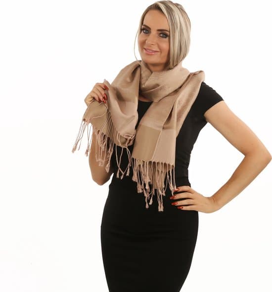 Pashmina silketørklæde til kvinder, blødt varmt paisley sjal wrap 200x70 cm, kamel beige stole til alle årstider bryllupper gaver