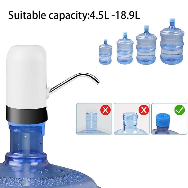 Vanndispenser - USB-lading vannpumpe for flaske, universell passform, bærbar elektrisk vannkrukke-dispenser, drikkevannsdispenser, hvit White