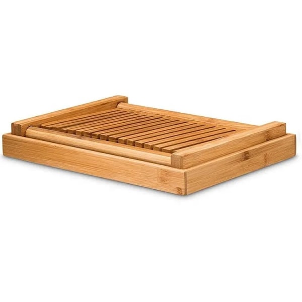 Bambusbrødskærer til hjemmebagt brød, foldbar justerbar skærebredde med robust skærebræt i bambus, skære bagels eller endda