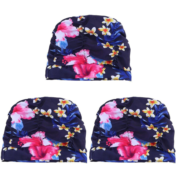 3pcs Women Swim Waterproof Printing Flower Pleated Swim New Elastic Ear Cloth Swimming Ear Protector