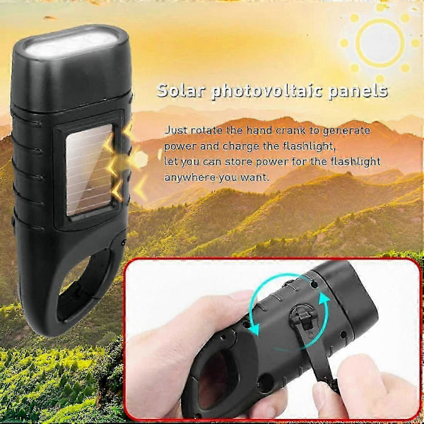 RYO_Bærbar Solar & Håndsving LED Lommelygte til Udendørs Camping - Lys Stærk Genopladelig Lygte (149 tegn)