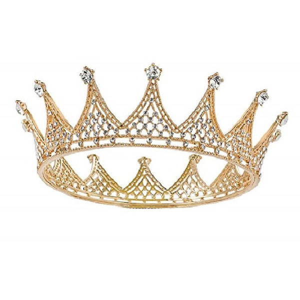 1 stk Barokk Rund Krone Rhinestone Bryllup Krone Fest Hodeplagg Tiara For Brud (gull)