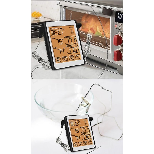 Intelligent dobbeltprobe alarm grill kødtermometer elektronisk køkken sukkertermometer