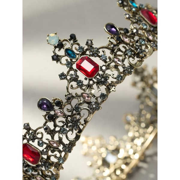 Jeweled barokk Queen Crown - Rhinestone bryllup tiaraer og kroner for kvinner, svart kostyme fest hårtilbehør med Ruby, Victoria