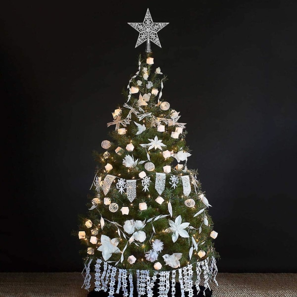 Star Christmas Tree Topper Udhulet sølv juletræ Top Xmas Tree Topper Ornamenter til sommerhuskontor Indretning af indkøbscenter (2 stk, sølv)