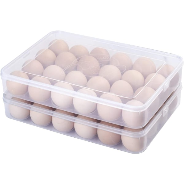 2 pakke dekkede eggeholdere for kjøleskap, 2X24 Deviled Egg Tray Oppbevaringsboksdispenser, stablebare eggekartonger i plast, eggholder