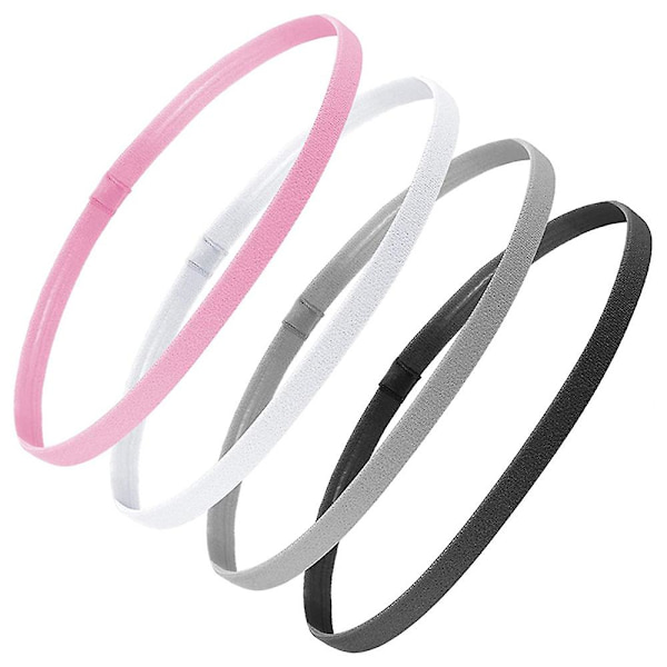 Sports Hårbånd, Elastiske Sports Hårbånd Skridsikre, Tynde Fodbold Hårbånd, Løbe Hårbånd, Svedbånd Til Børn, Kvinder, Piger (4 stk, Pink+hvid+g