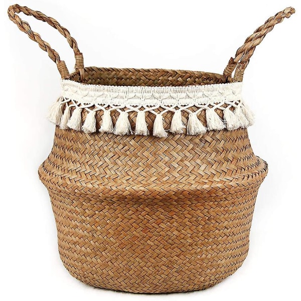 Makramevävd sjögräsmagekorg för förvaring, dekoration 25cm 25cm