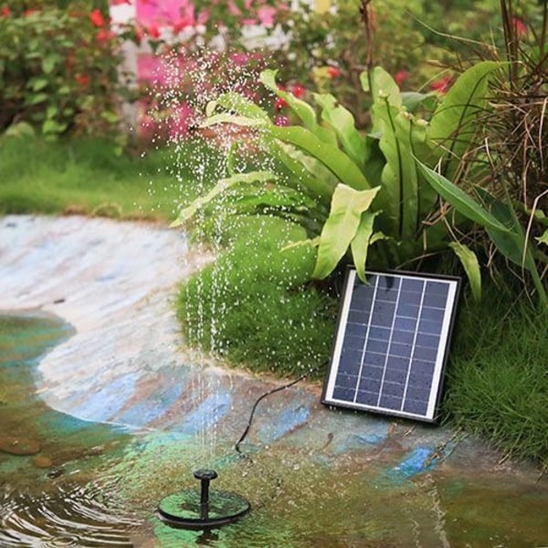 5,5W solenergi fontenepumpe innebygd 1500mAh batteri, solar fuglebad fontene med 6 dyser, solar flytende vannfontene pumpe for