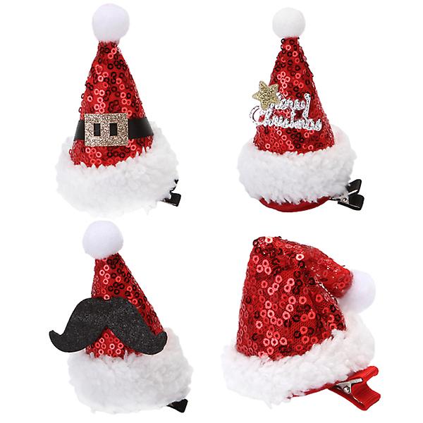 4 Pcs Santa Hats Adults Xmas Hair Clips Lovely Christmas Barrettes Christmas Hair PinRed6x6x10cm