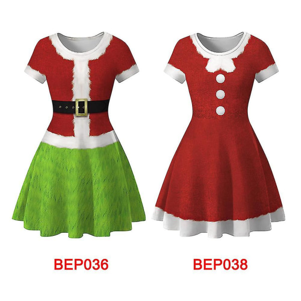Naisten punainen ja vihreä joulupukkimekko lyhythihainen pyöreäkaula-mekko naisille MotherXLBEP038 BEP038 XL
