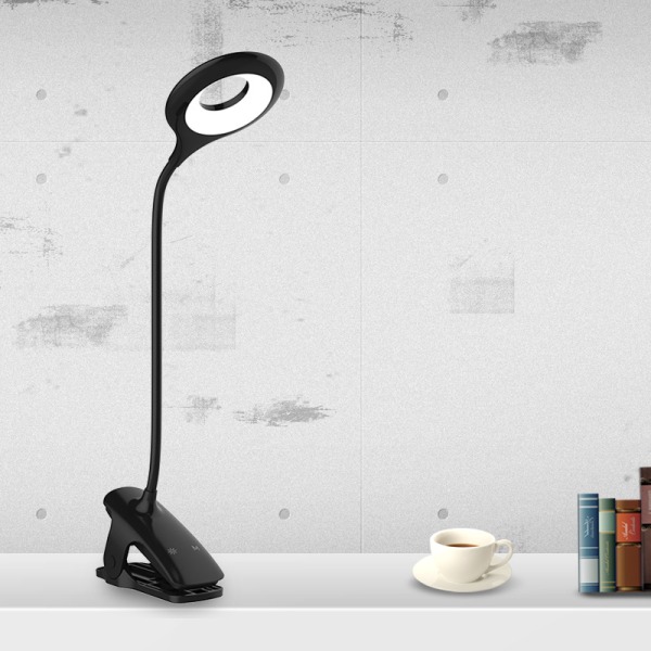 Uppladdningsbar sladdlös LED-bordslampa, läsbokslampa med 16 lysdioder, 3 färger och 3 dimbara, klämlampa för säng, Touch sänglampa