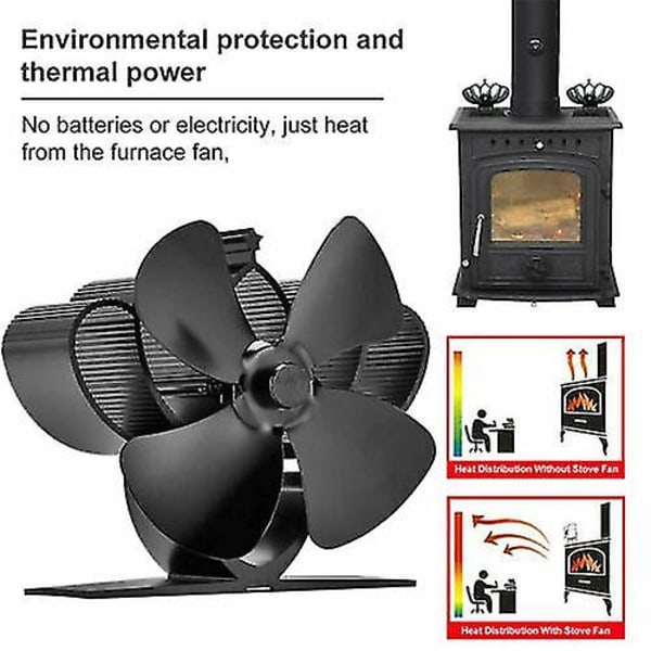 Hjem 4 Blade Varme Drevet Komfur Ventilator Træ Log Brænder Pejs