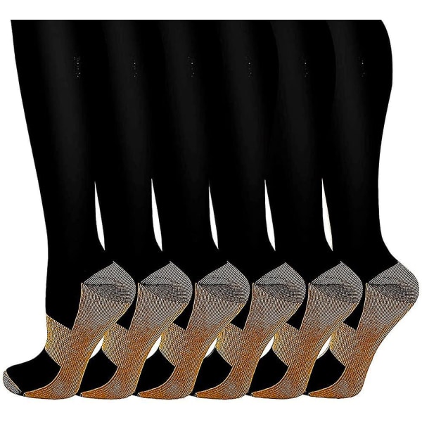 Kobber unisex kompressionsstrømper - 6 par kobberpasformede sokker - Passer til løb