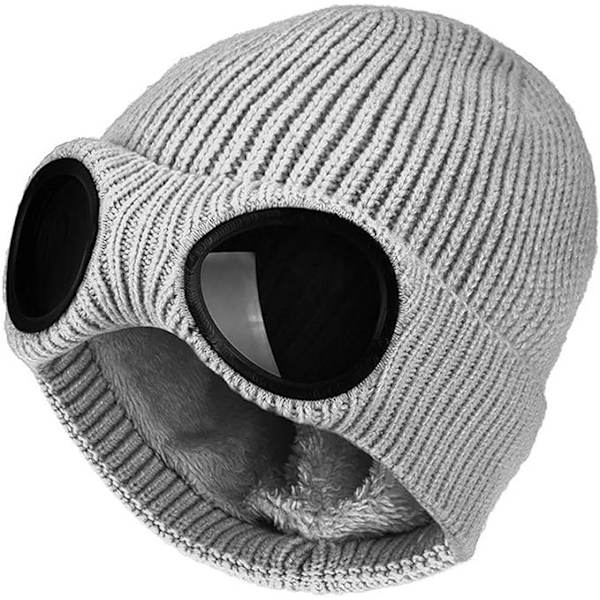 Unisex Strikket Goggles Beanie - Vinter Stilfuld Skull Varmt Hætte, Udendørs Sportsmode Fleeceforet Strækbar Hat