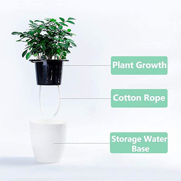 Sett med 3 hengende blomsterpotter i plast, automatisk vannabsorpsjon, hengende plantepotter, blomsterbalkong, gjerde, hjemmekontor, hagepynt