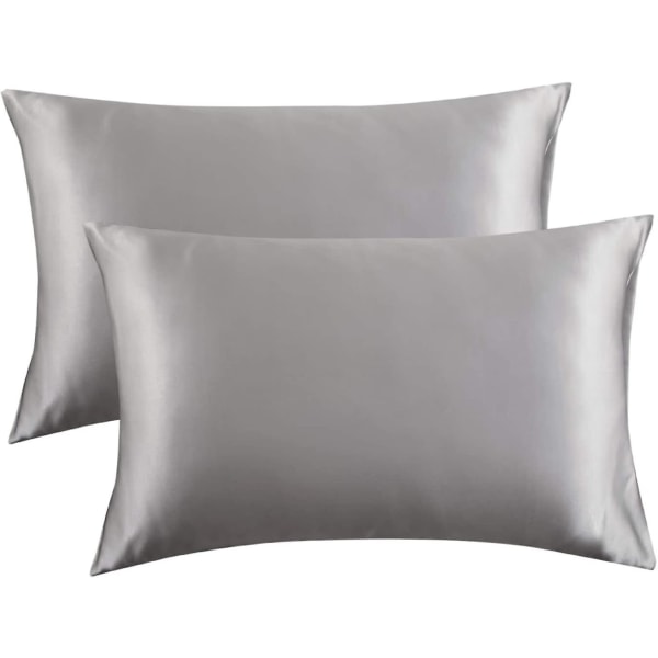 Satin Kuddeöverdrag för Hår och Hud, 2-pack - Standardstorlek Kuddeöverdrag - Satin Kuddeöverdrag med Kuvertstängning Silvergrå 20 x 36 Silver Grey 20  x 36