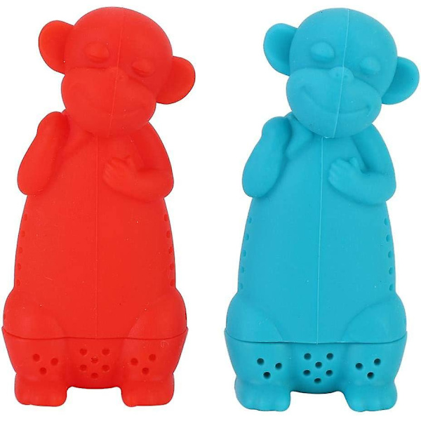 Nique Eläimen Muotoinen Juomasuodatin Söpö Sarjakuva Apina Silikoni Tee Suodatin Infuser Siivilä Tee Tarvikkeet (2kpl, Punainen+sininen)