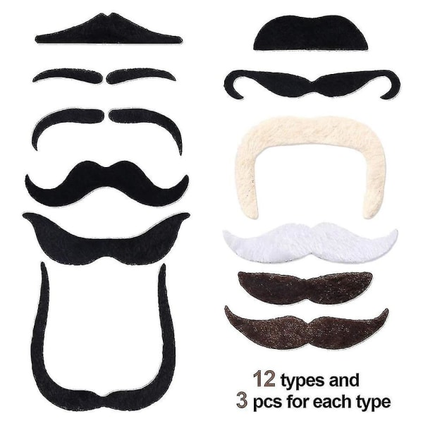 48 Stykker Falske Bart, Selvklebende Nyhet Bart Fiesta Party 36stk 36pcs