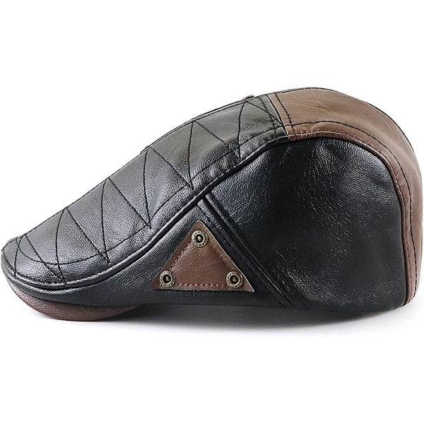 Herrar Newsboy Hatt Klassisk Flat Cap PU Läder Cabbie Ivy Hatt Gatsby Körning Jakt Fiskehatt För Far Pappa