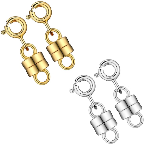 Halskjedelås Magnetiske smykker Låselåser Lukker Armbåndforlenger for halskjeder, armbånd og smykkefremstilling (4 stk, gull+sølv)