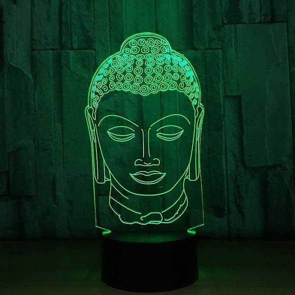 3D Buddha Staty LED-lampa Art Deco Lampa Ljus LED Dekoration Ljus Fjärrkontroll 7/16 Färger Byt USB-driven Barnpresent Födelsedag Julgåva