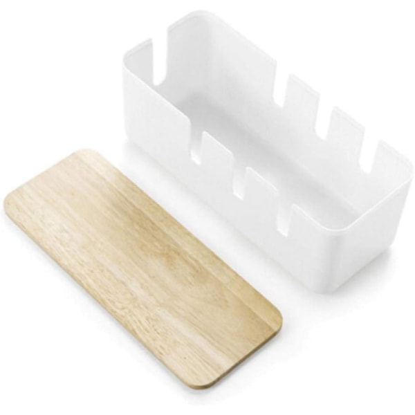 Rektangulær kabeloppbevaringsboks med trelokk, kabeldeksel for datamaskin TV, strømbrett, lader og USB-hubsystem, 30,3 * 12,4 * 11,6 cm